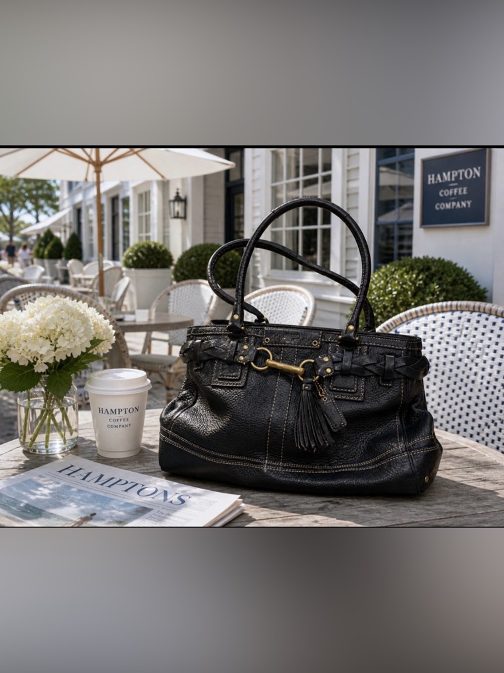 Coach Black pebbled Leather Hampton Tote bag with Gold-Tone Hardware 10529
